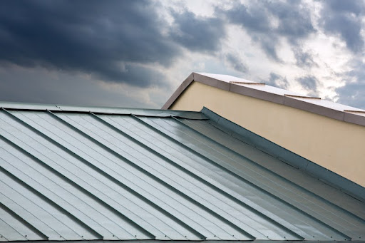 New corrugated metallic gray roof of new house